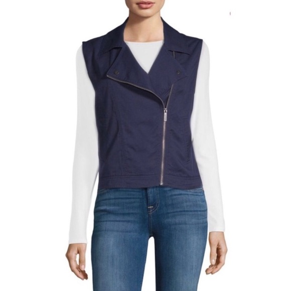 Sanctuary Moto Tencel Vest Navy Blue Medium - Picture 1 of 7